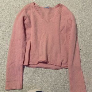 Malo Cropped Pink Cashmere Long-Sleeve V-Neck Sweater size XS